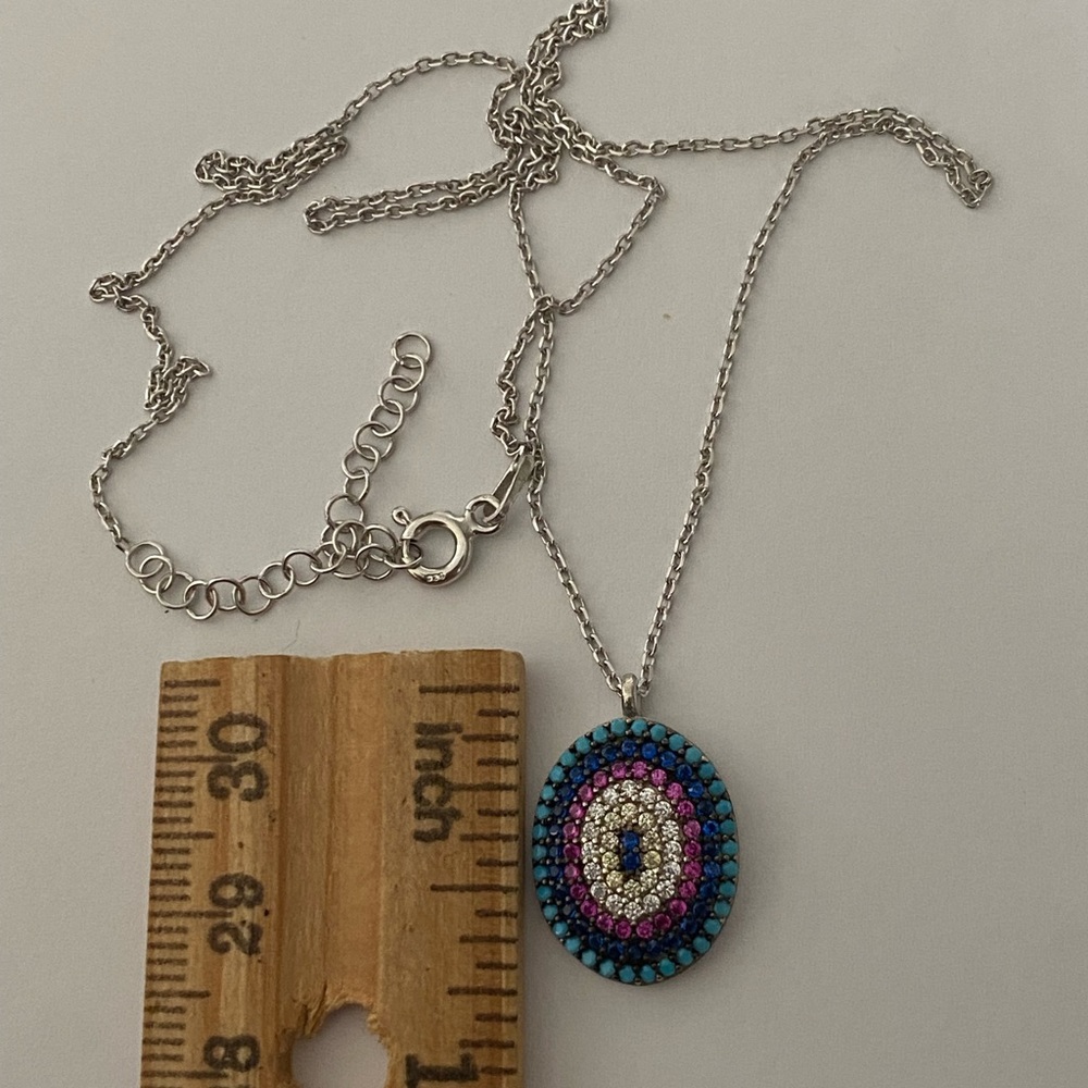 🧿925 sterling silver evil eye cz stones necklace - Picture 3 of 4